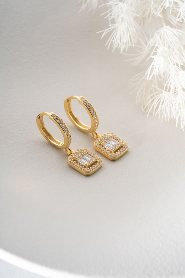 925 Ayar Gümüş Gold Baget Küpe Gold