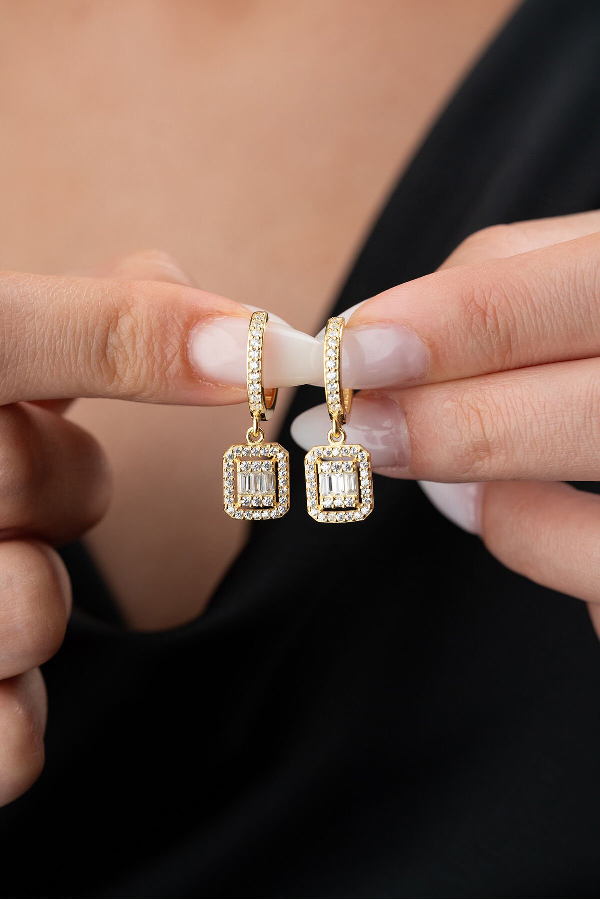 925 Ayar Gümüş Gold Baget Küpe Gold