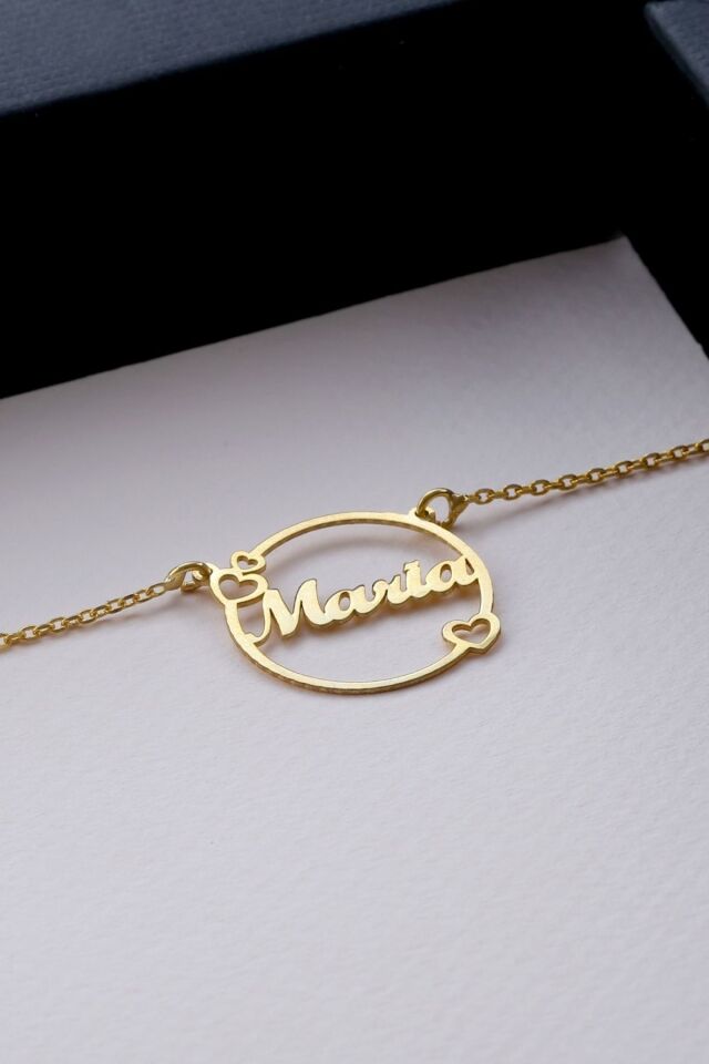 925 Ayar Gümüş Isimli Kalpli Kolye Gold - Tek Ebat