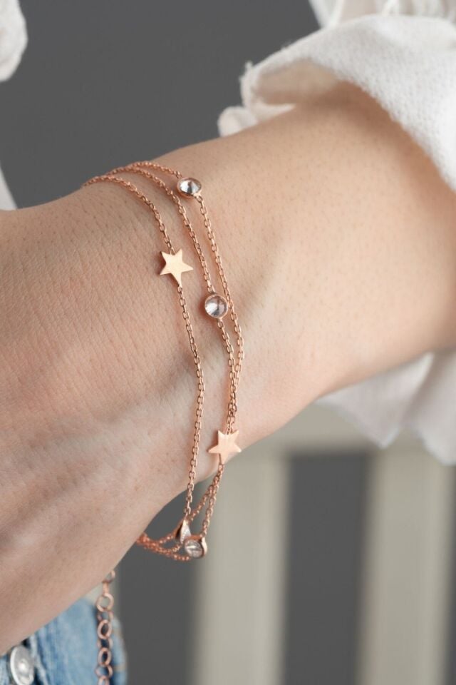 925 Ayar Gümüş Rose Yıldızlı Bileklik