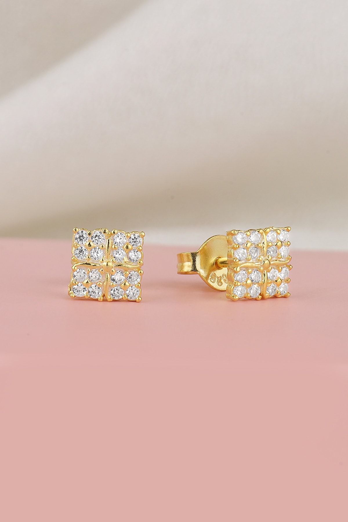 925 Ayar Gold Zirkon Taşlı Gümüş Küpe