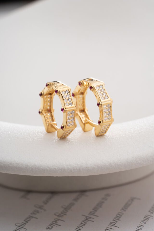 925 Ayar Gümüş Gold Kaplama Altıgen Küpe