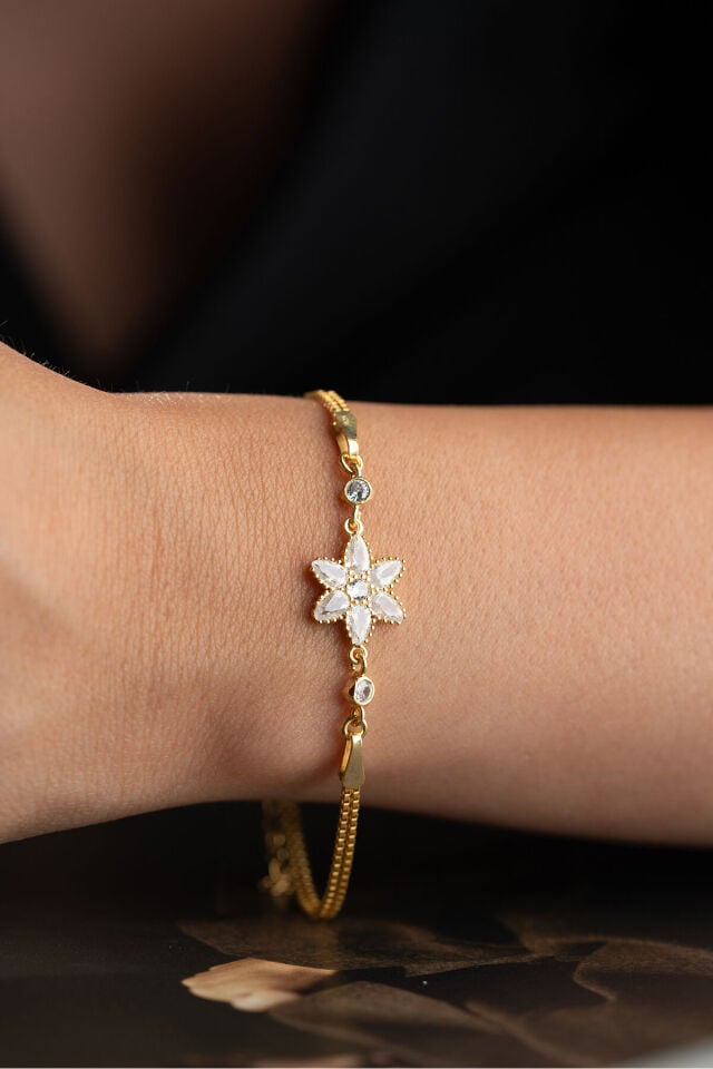 925 ayar gümüş italyan zincirli lotus çiçeği 14 k kaplama bileklik