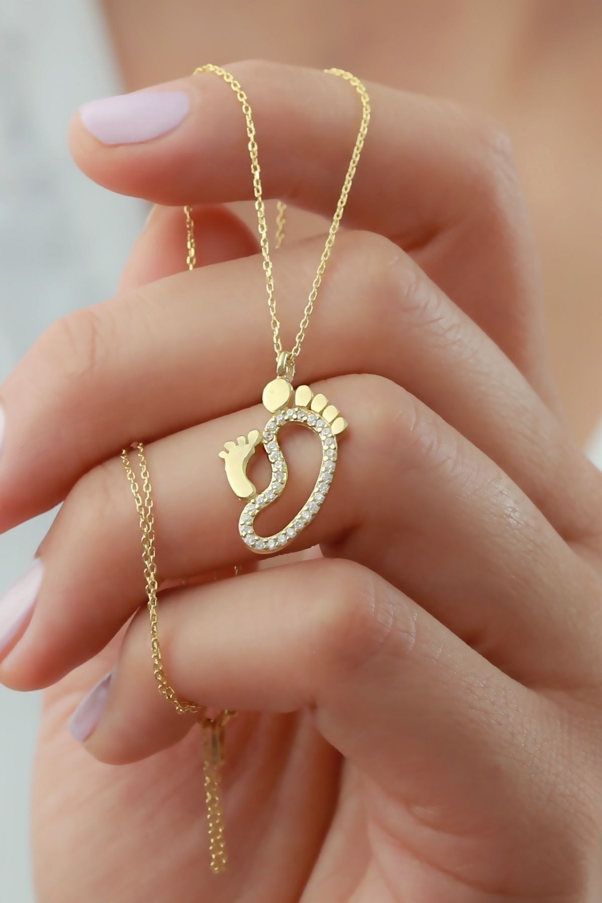 925 Ayar Gold Ayakizi Gümüş Kolye Gold - Tek Ebat