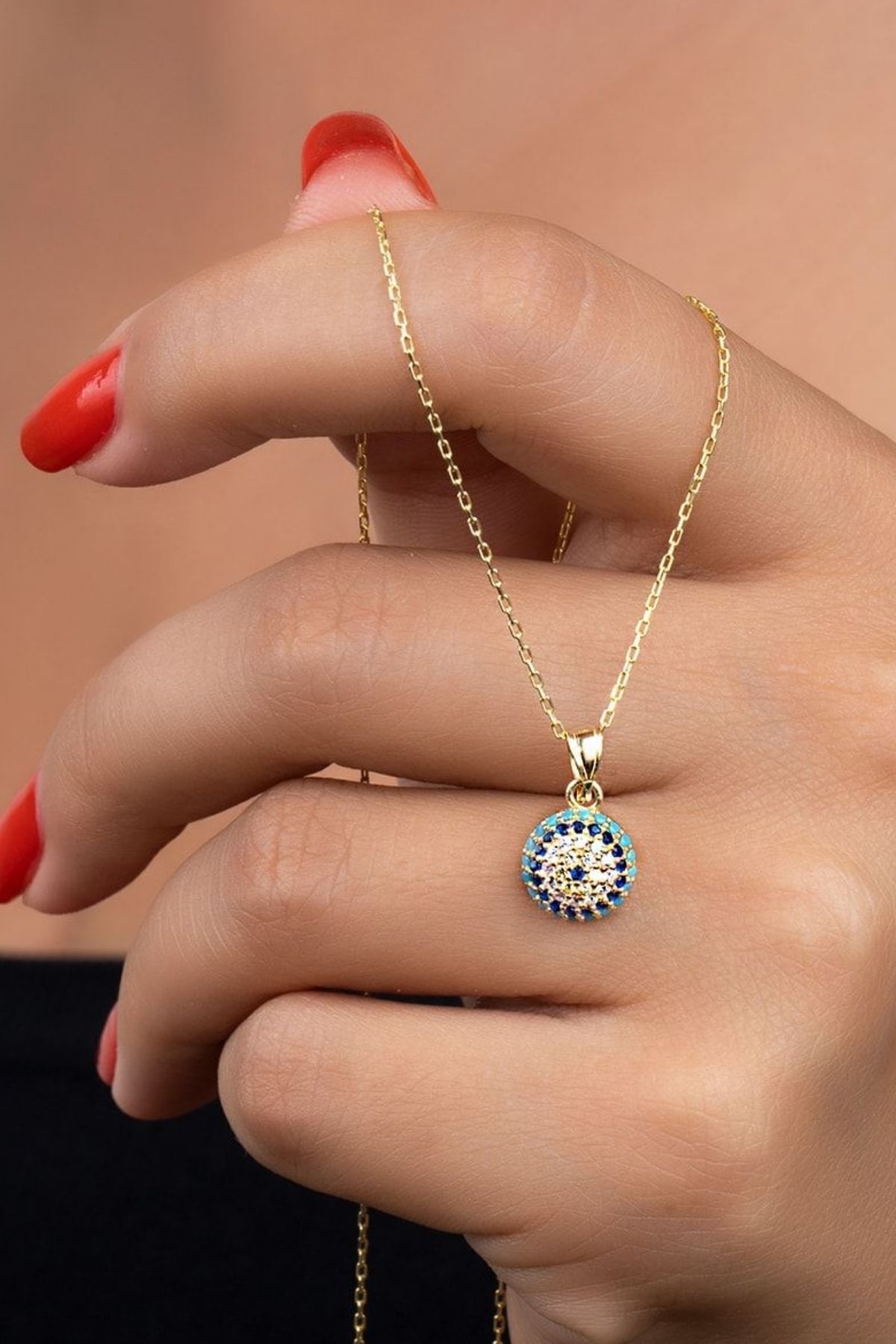 925 Ayar Gold Göz Nazarlı Gümüş Kolye Gold - Tek Ebat