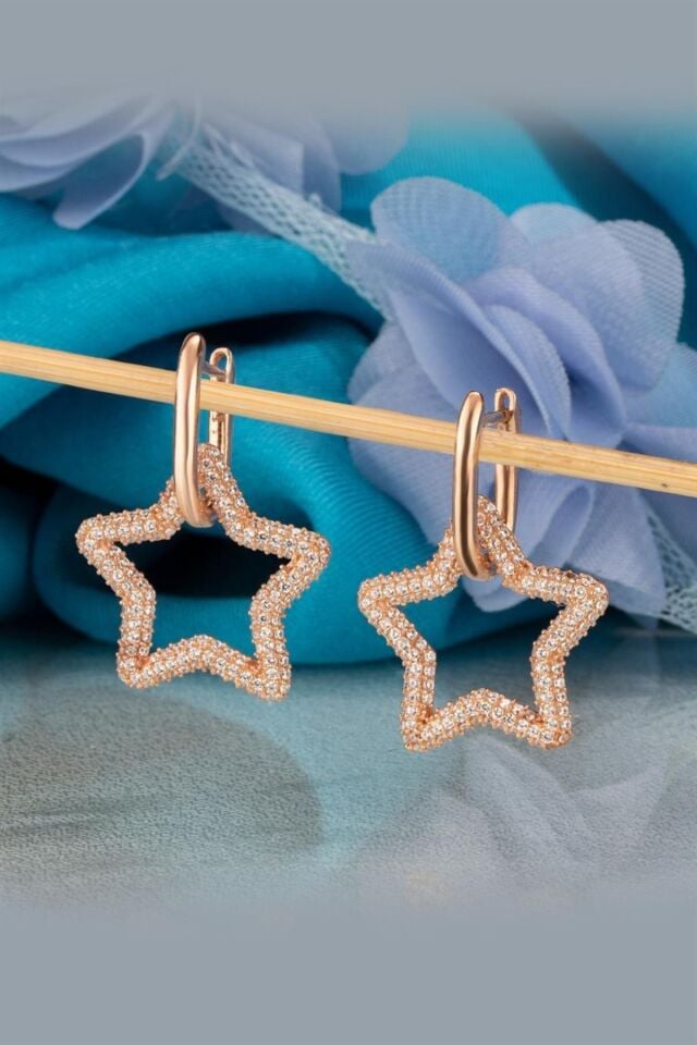 925 Ayar Gümüş Rose Taşlı Yıldız Küpe