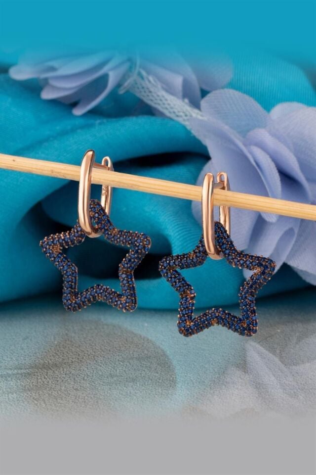 925 Ayar Gümüş Mavi Taşlı Yıldız Küpe