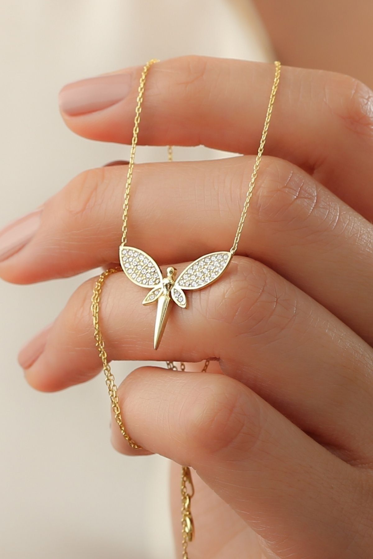 925 Ayar Gold Peri Gümüş Kolye Gold - Tek Ebat