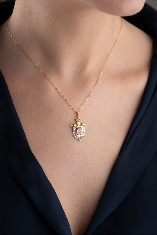 925 Ayar Gümüş Baget Taşlı Kolye