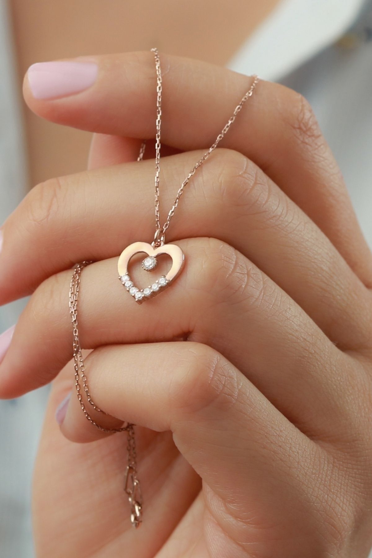 925 Ayar Kalpli Tektaş Gold Gümüş Kolye Rose - Tek Ebat