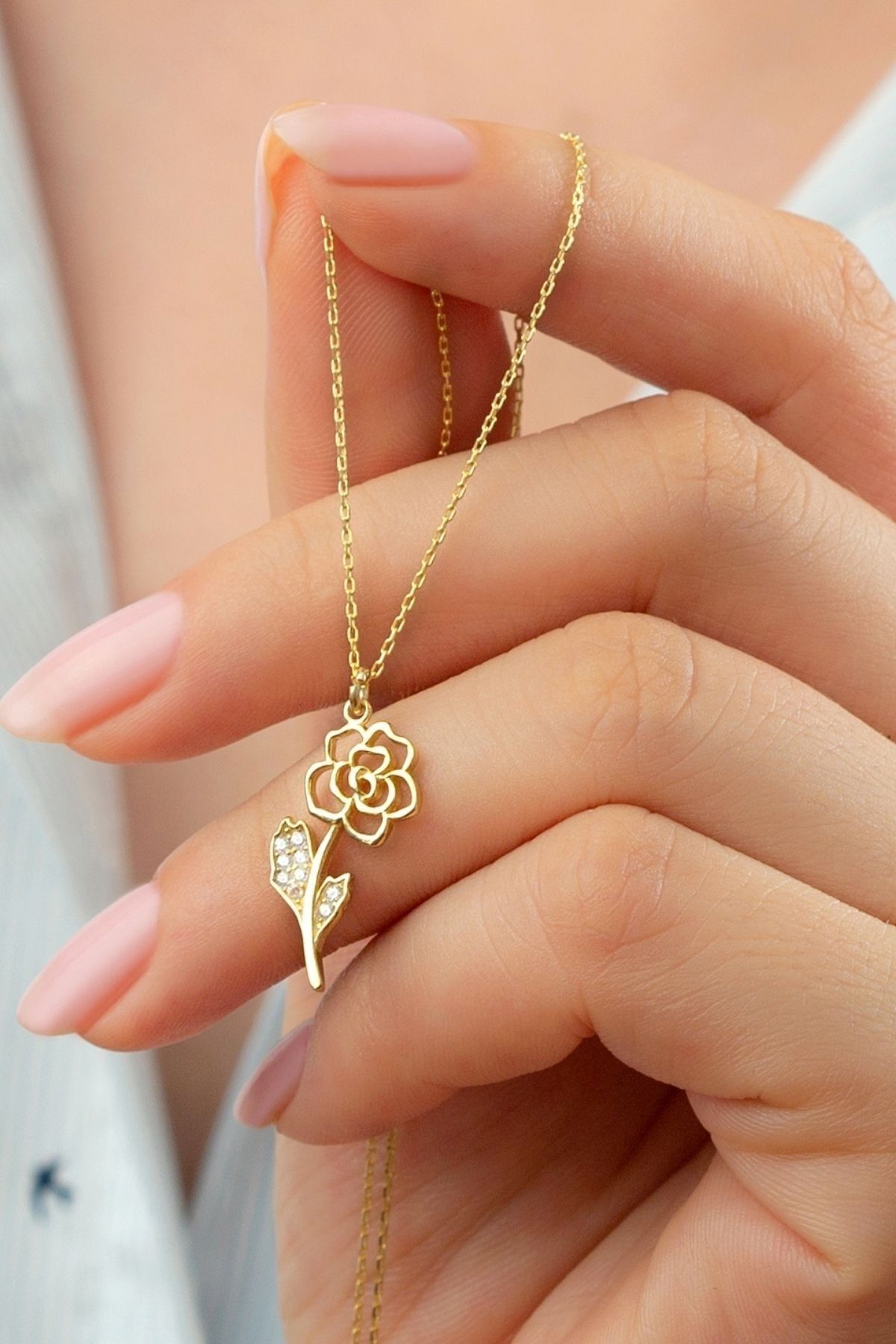 925 Ayar Gül Gold Gümüş Kolye Gold - Tek Ebat