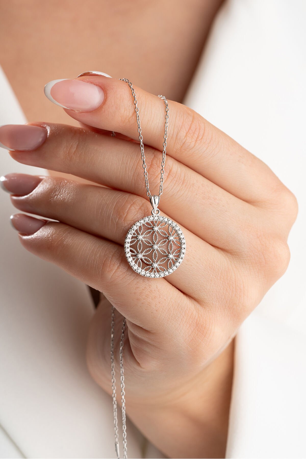 925 Ayar Gümüş Yaşam Çiçeği Kolye Silver - Tek Ebat