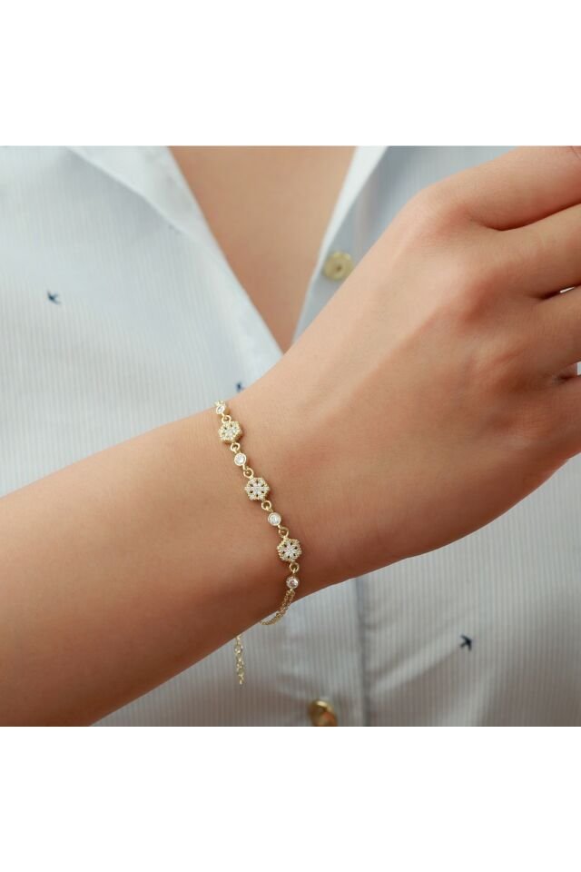 925 Ayar Kar Tanesi Gold Gümüş Bileklik Gold - Tek Ebat
