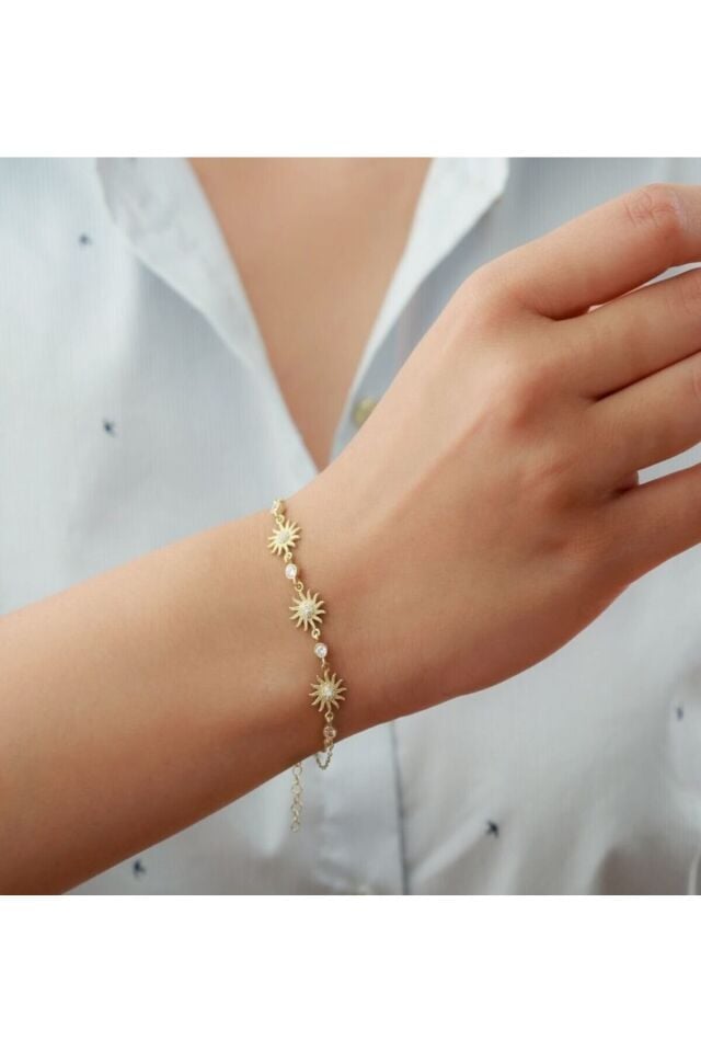 925 Ayar 3'lü Güneş Gold Gümüş Bileklik Gold - Tek Ebat