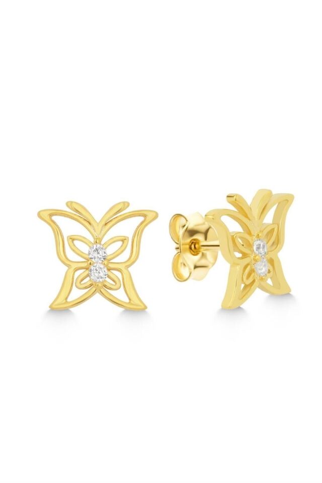 925 Ayar Gold Zirkon Taşlı Kelebek Gümüş Küpe