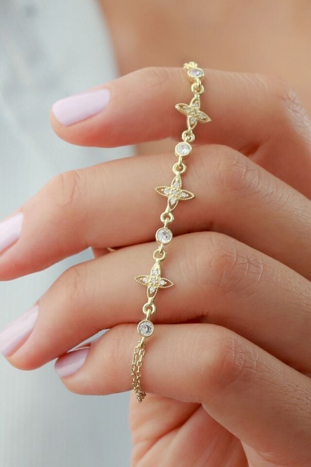 925 Ayar Gümüş Trend Bileklik Gold - Tek Ebat