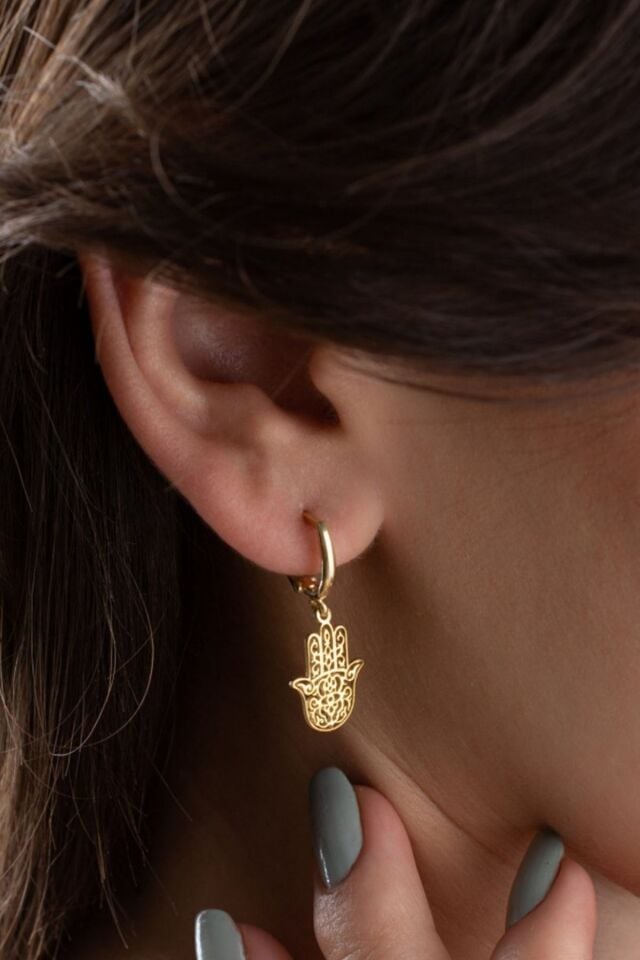 925 Ayar Gold Fatma Eli Gümüş Küpe