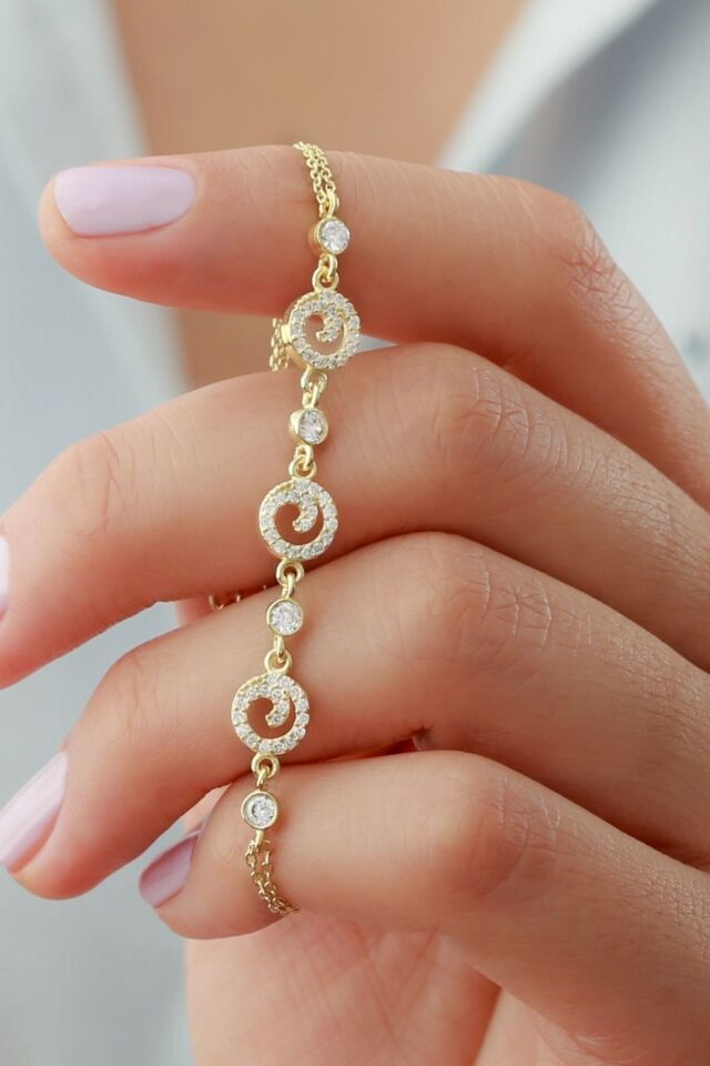 925 Ayar Gümüş Trend Bileklik Gold - Tek Ebat