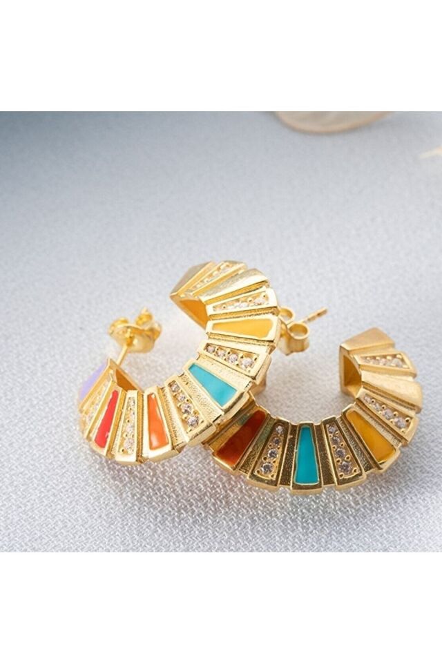 925 Ayar Gold Taşlı Mineli Gümüş Küpe