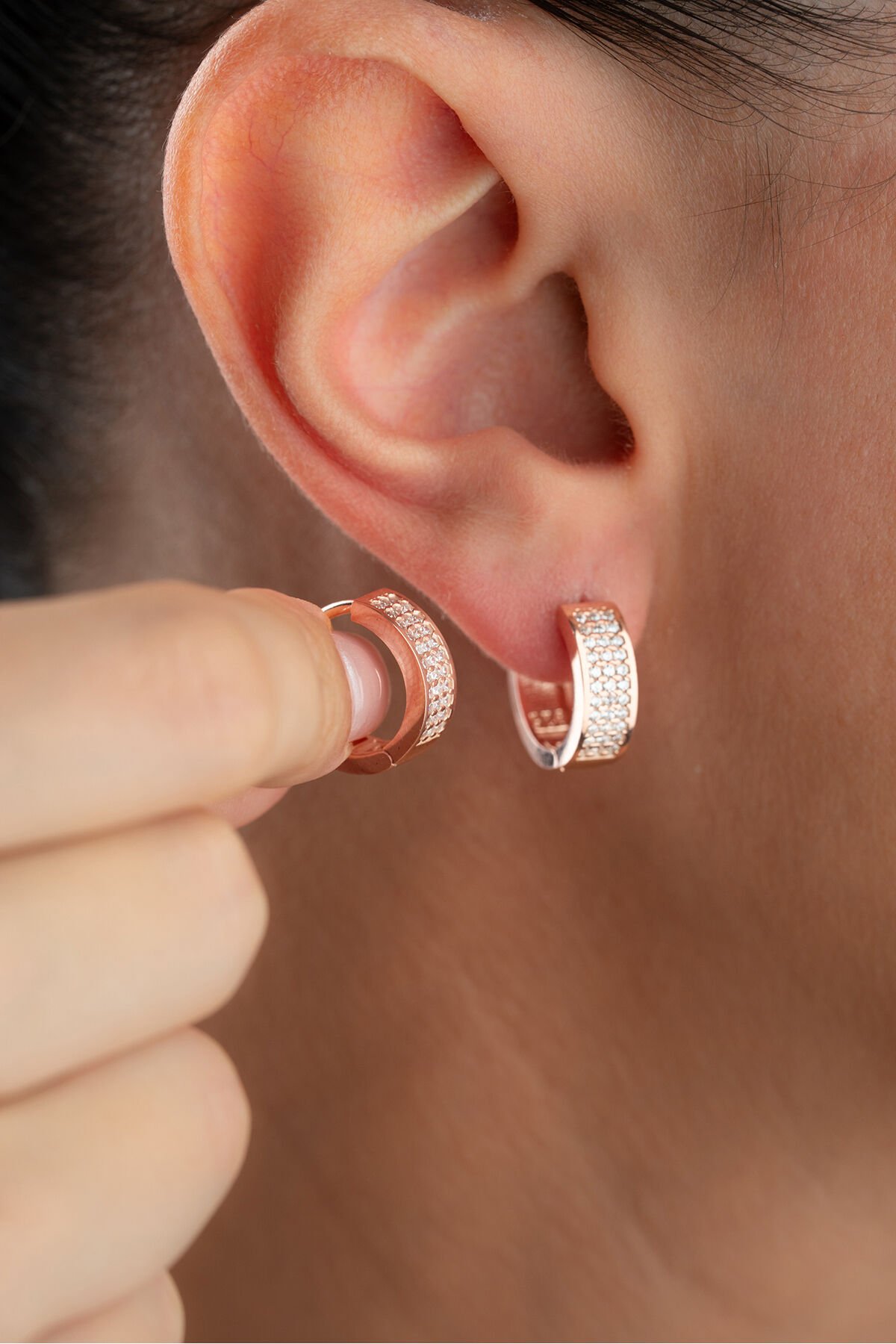 925 Ayar Gümüş Taşlı Kalka Küpe Pembe
