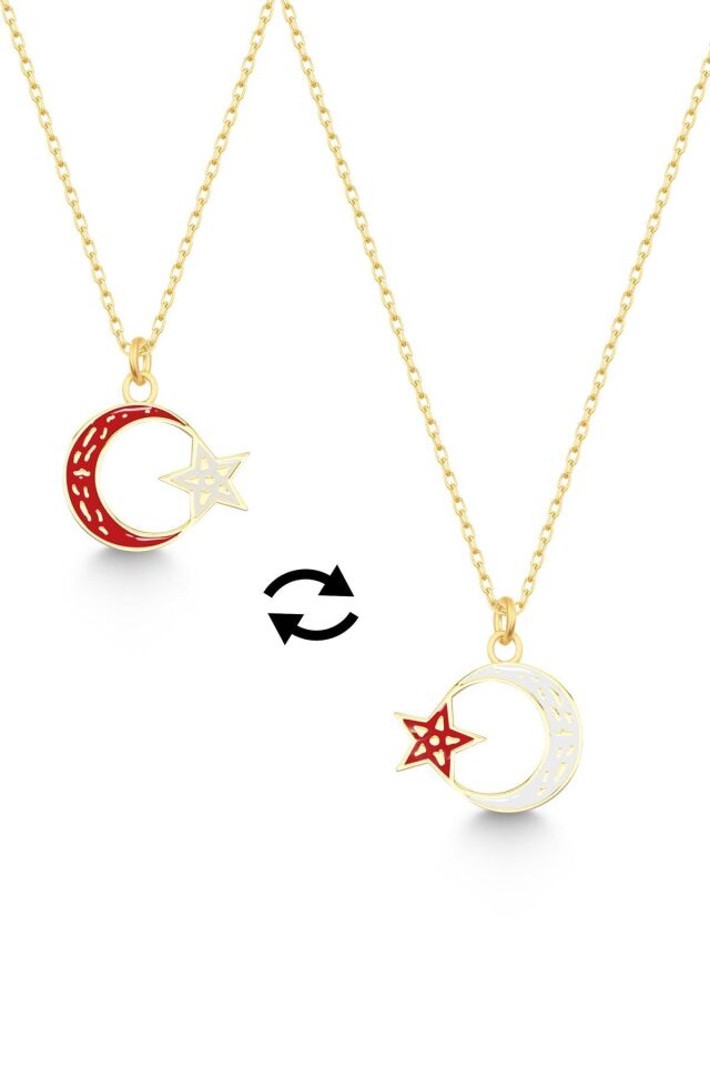 925 Ayar Gümüş Gold Çift Taraflı Ayyıldız Kolye