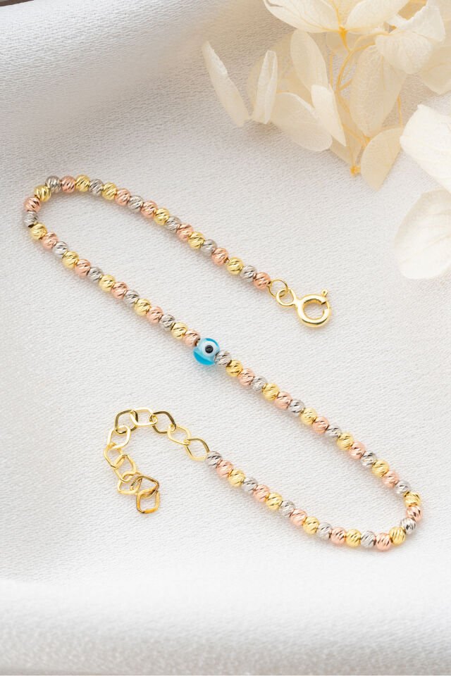 925 Ayar Gümüş Nazar Boncuklu Dorika Bileklik Rose Gold - Tek Ebat