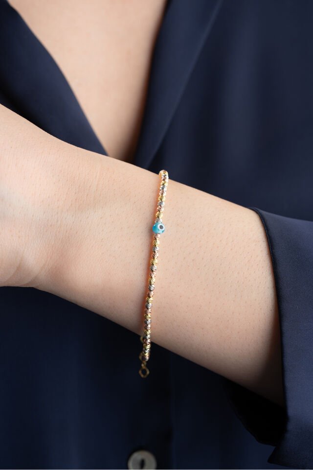 925 Ayar Gümüş Nazar Boncuklu Dorika Bileklik Rose Gold - Tek Ebat