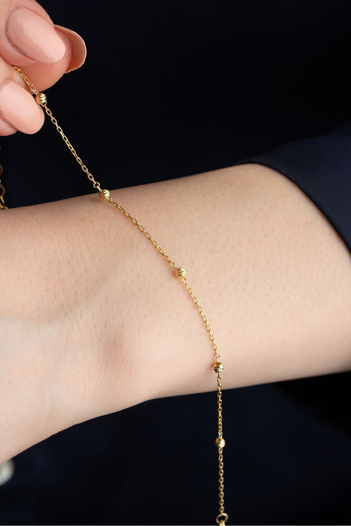 925 Ayar Gümüş Gold Top Detaylı Bileklik Gold - Tek Ebat