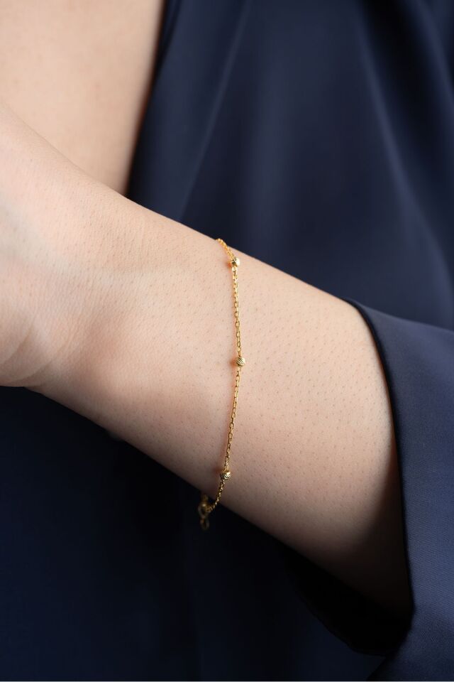925 Ayar Gümüş Gold Top Detaylı Bileklik Gold - Tek Ebat