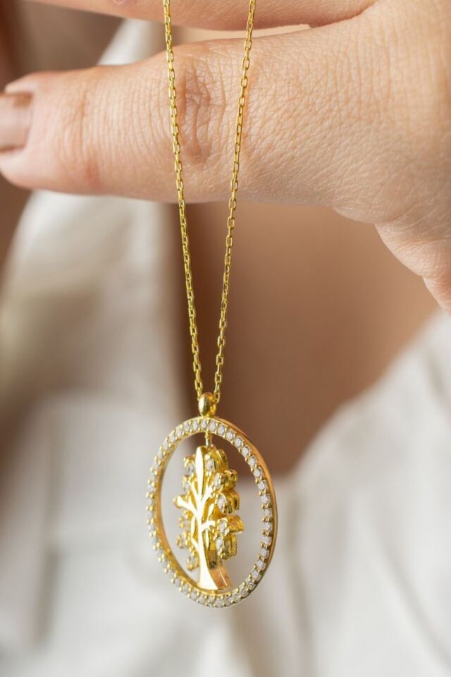 925 Ayar Gümüş Çift Taraflı Hayat Ağacı Dönence Kolye