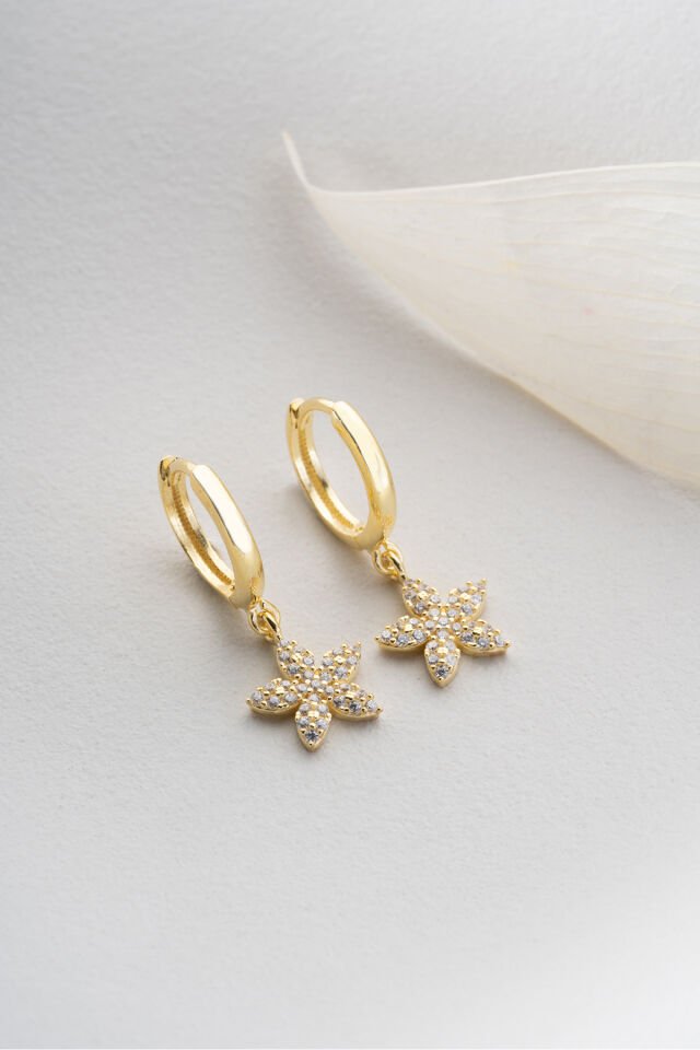 925 Ayar Gümüş Gold Kaplama Lotus Küpe