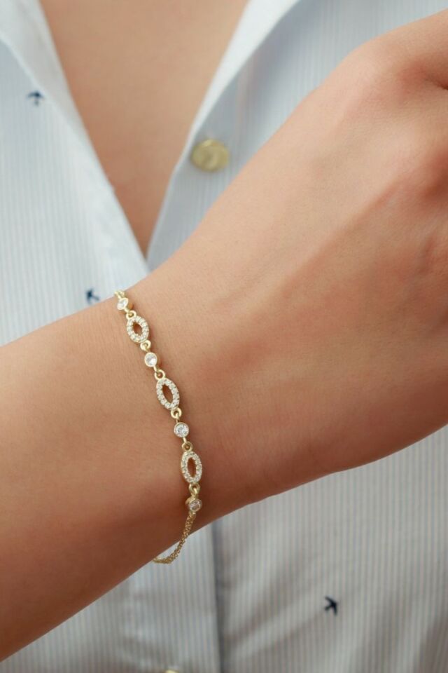 925 Ayar Gümüş Trend Bileklik Gold - Tek Ebat