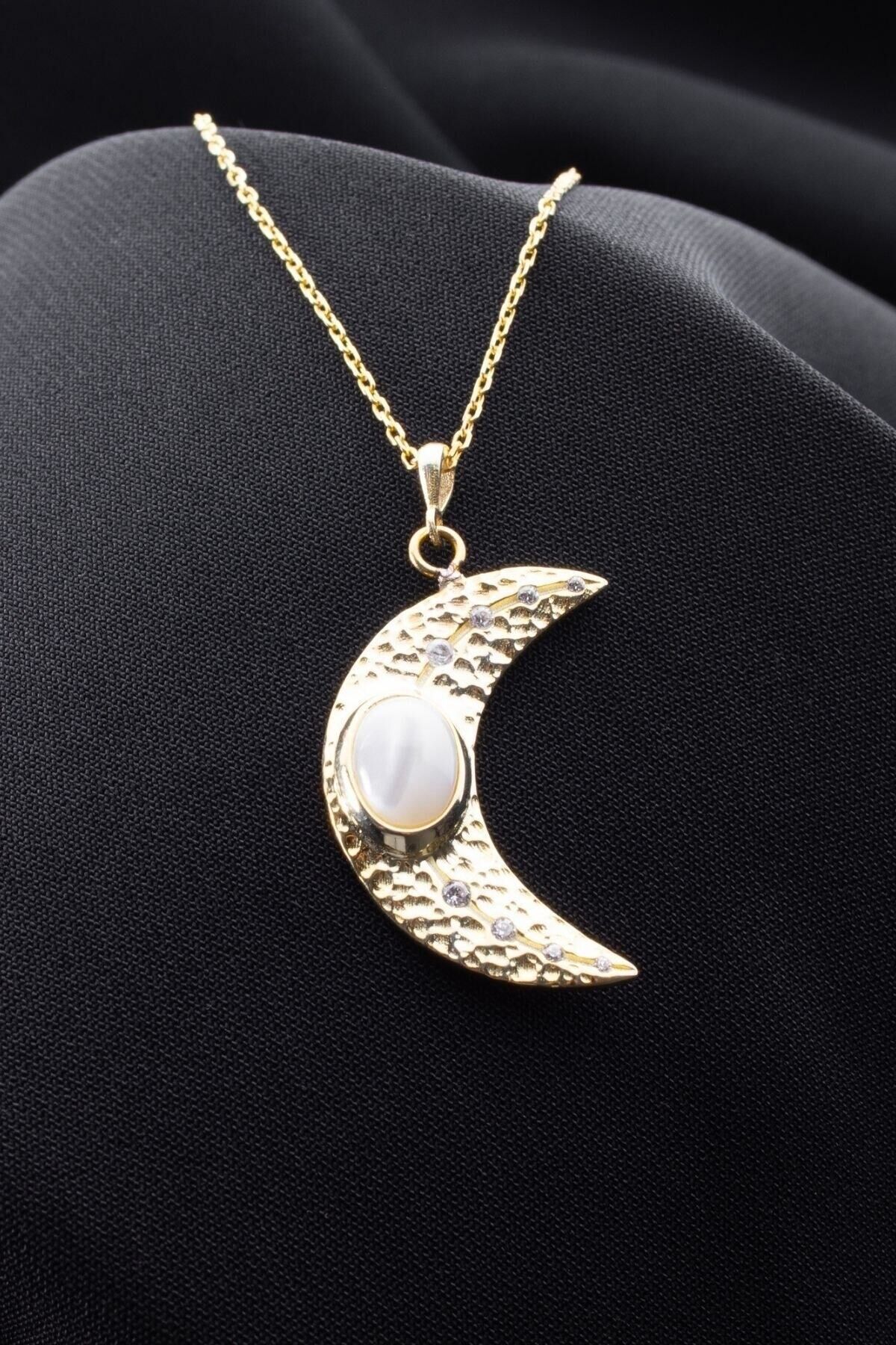 925 Ayar Gümüş Gold Hilal Kolye