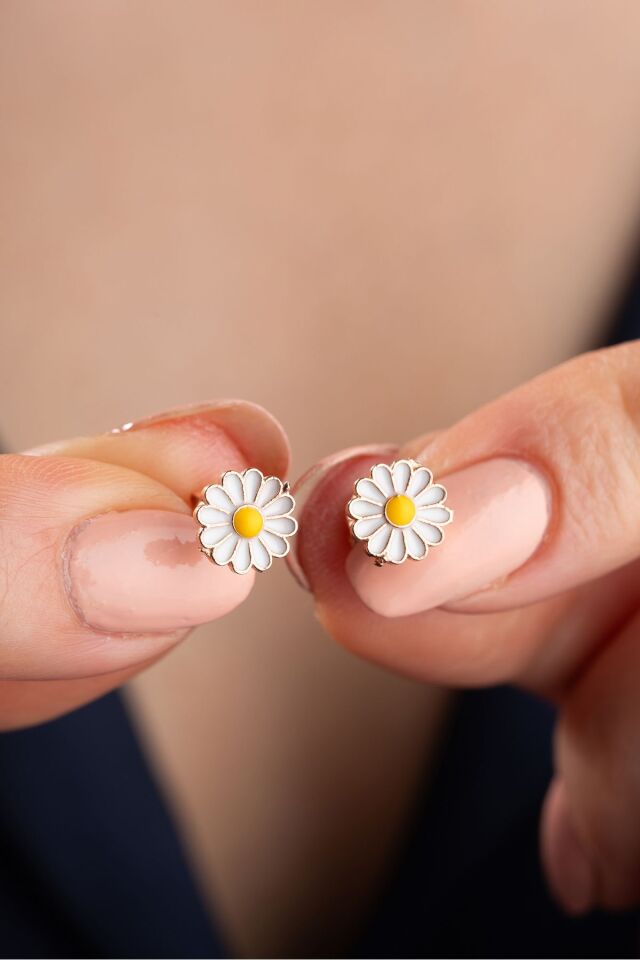 925 Ayar Gümüş Rose Papatya Küpe Rose - Tek Ebat