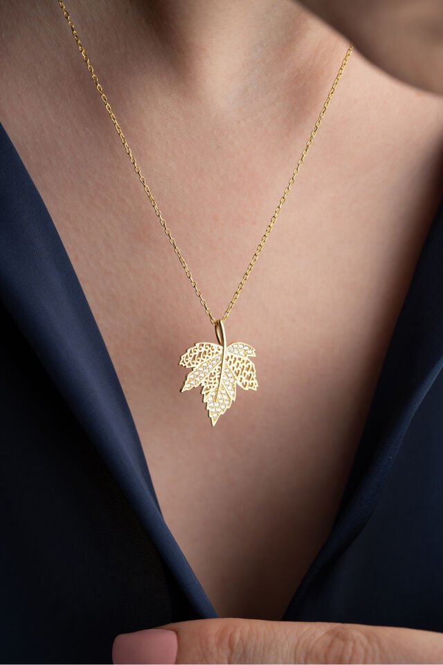 925 Ayar Çınar Yaprağı Kolye
