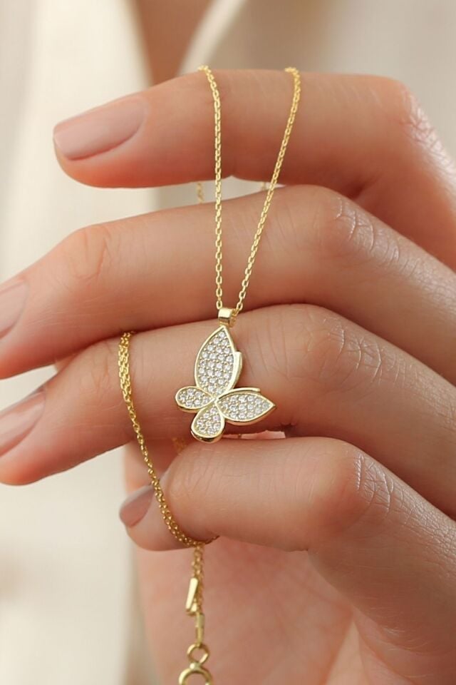 925 Ayar Gümüş Gold Minimal Kelebek Kolye