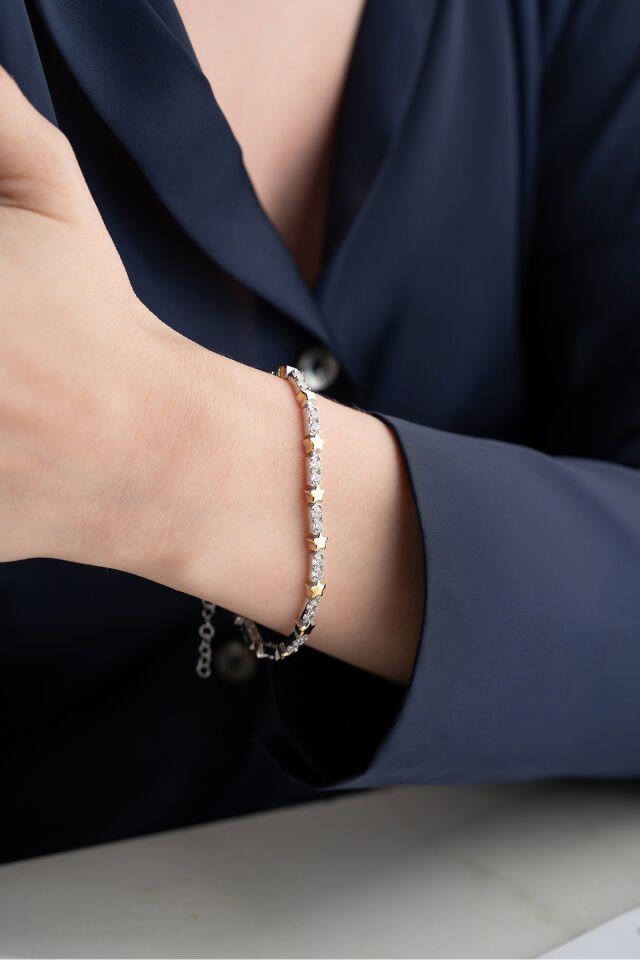 925 Ayar Gümüş Yıldızlı Trend Bileklik Silver - Tek Ebat