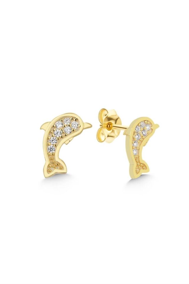 925 Ayar Gold Zirkon Taşlı Yunus Gümüş Küpe