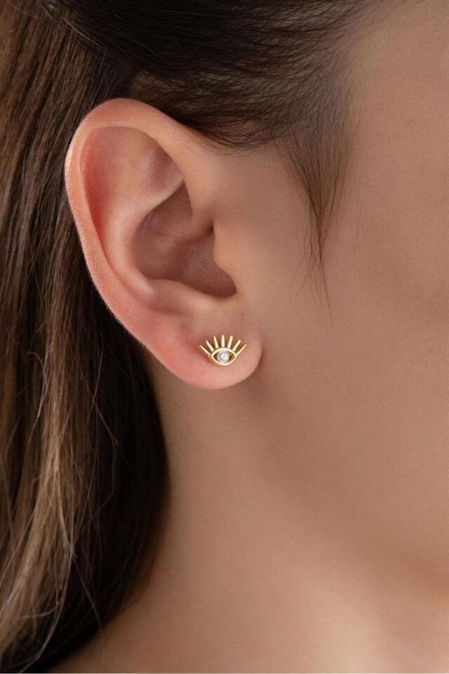 925 Ayar Gümüş Gold Damla Göz Küpe