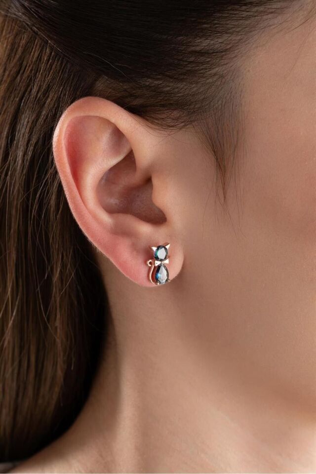 925 Ayar Rose Mistik Topaz Kedi Gümüş Küpe