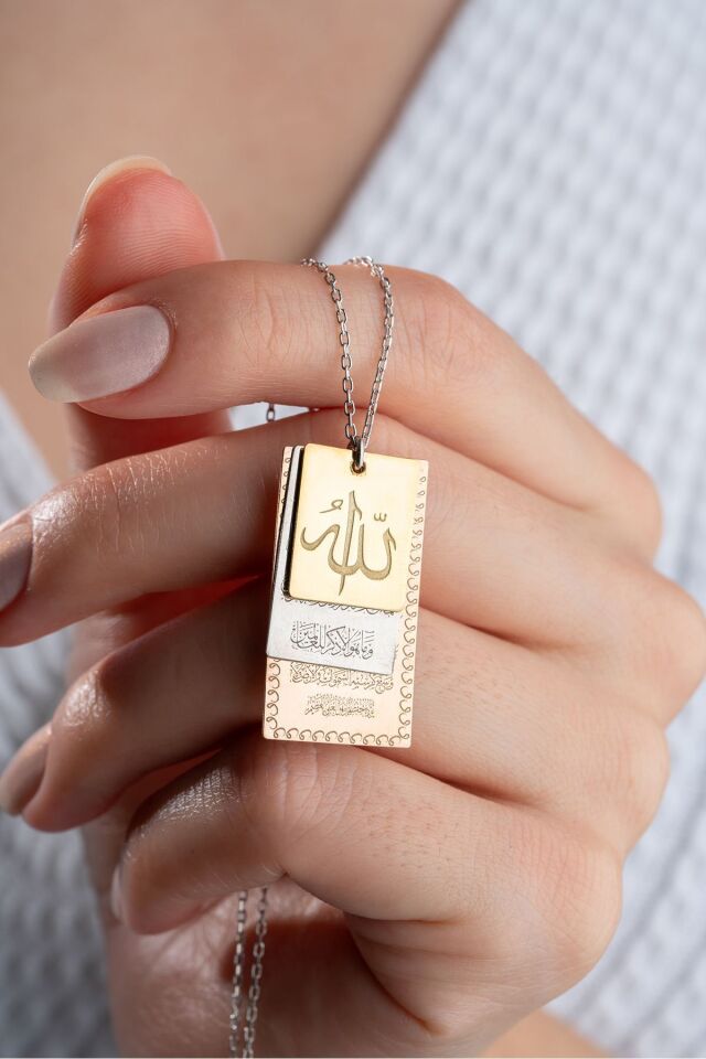 925 Ayar Gümüş Dualı Allah Lafzı Kolye Silver - Tek Ebat