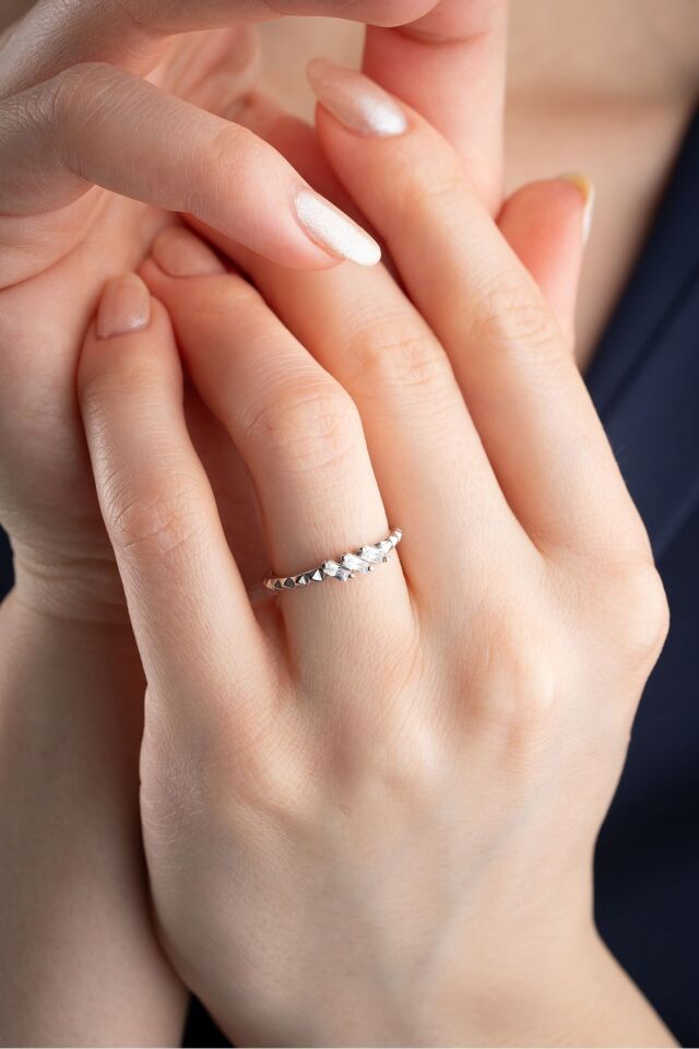 925 Ayar Gümüş Baget Taşlı Trio Ayarlanabilir Yüzük Silver - Tek Ebat