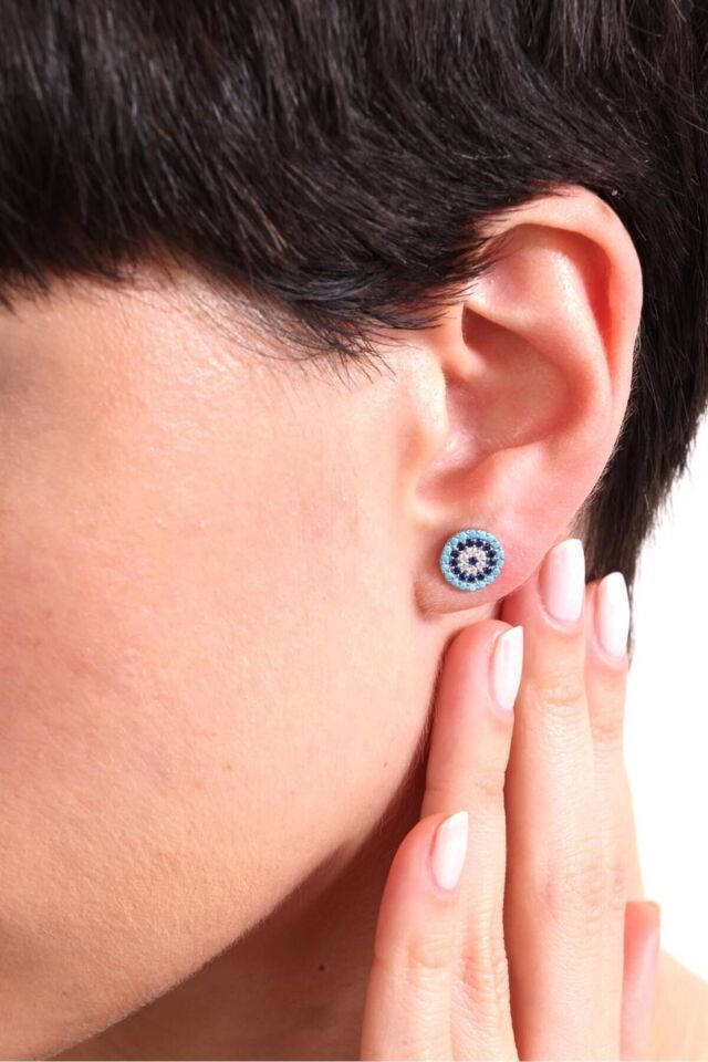 925 Ayar Gümüş Zirkon Taşlı Nazar Küpe