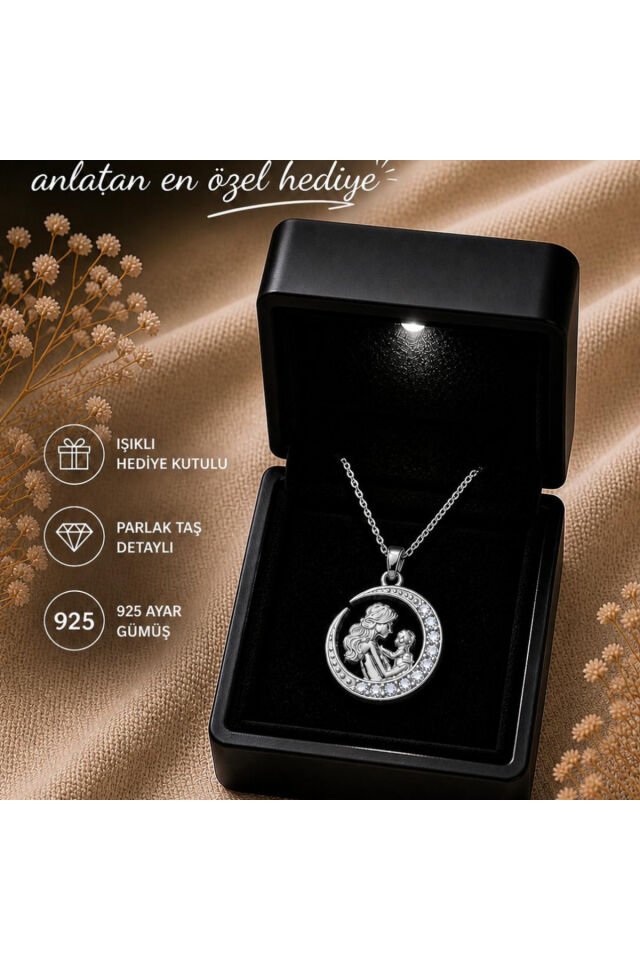 925 Ayar Gümüş Hilal Model Anne Bebek Kolye