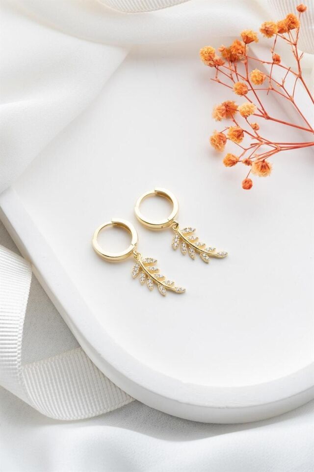 925 Ayar Gold Zeytindalı Gümüş Küpe