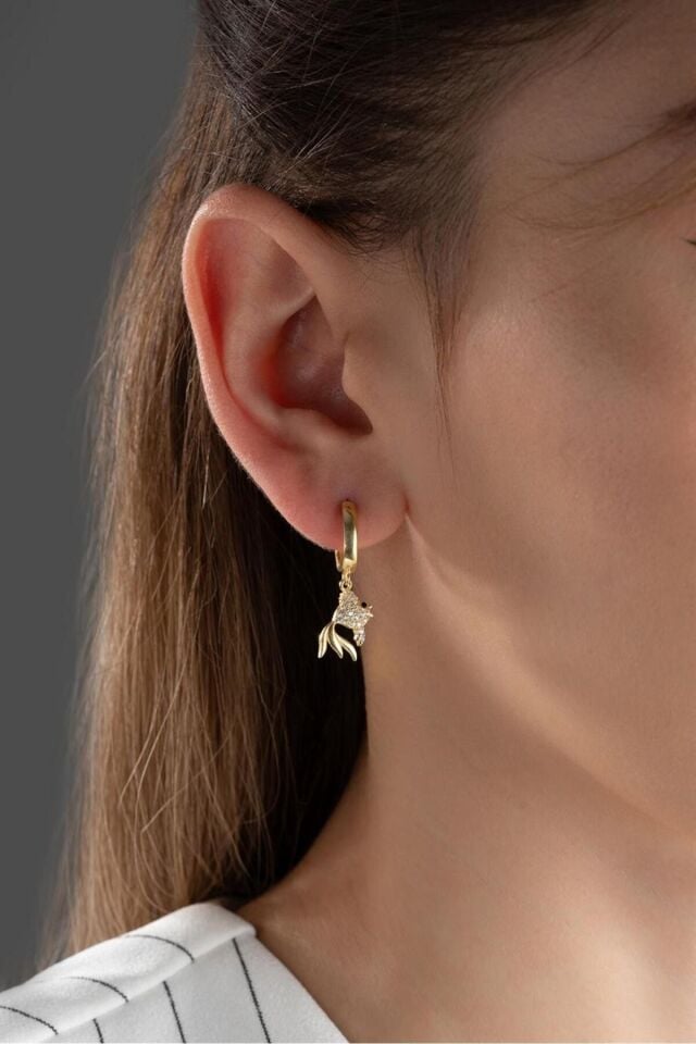 925 Ayar Gold Balık Gümüş Küpe