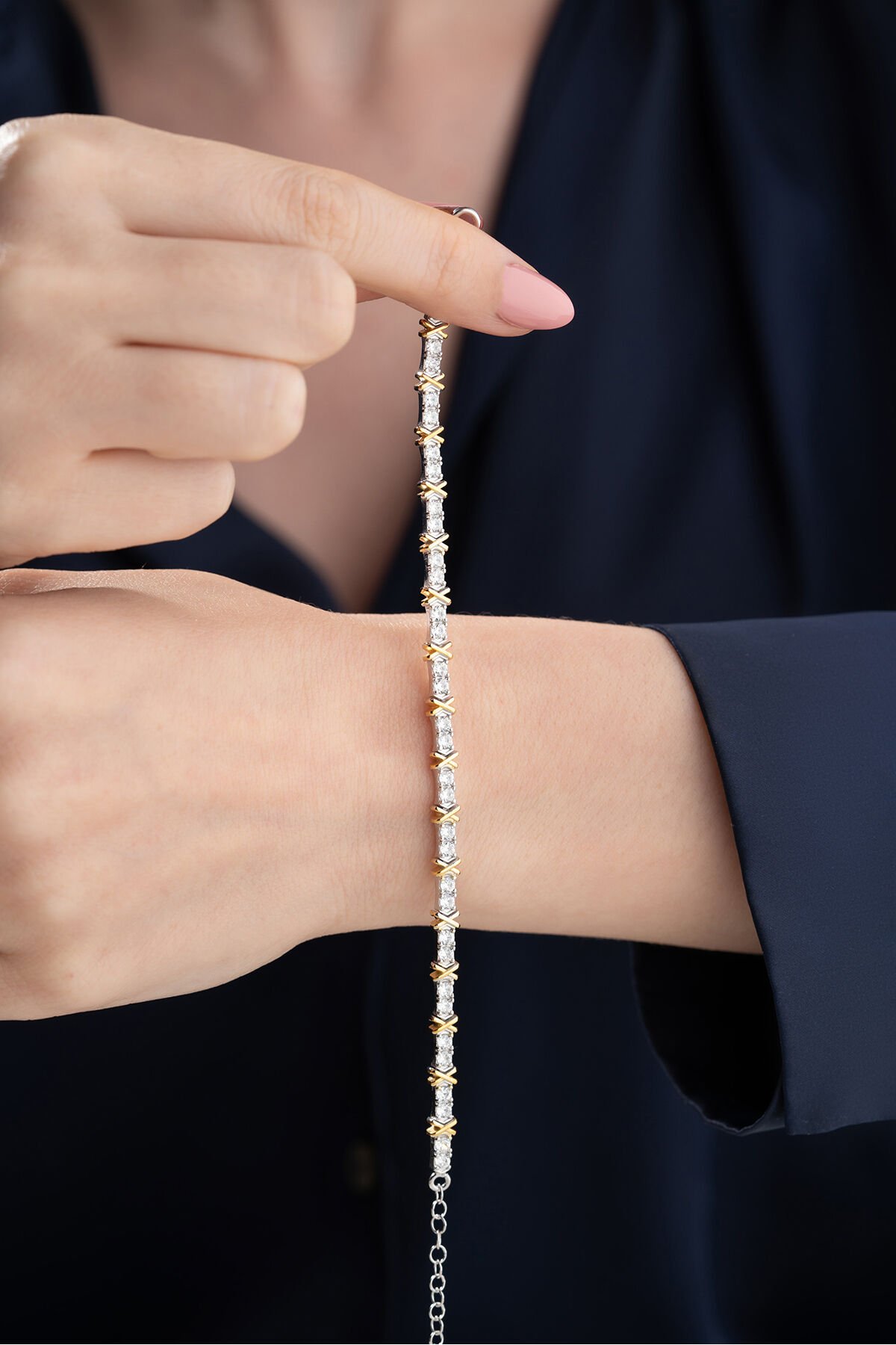 925 Ayar Gümüş Su Yolu Bileklik Gold - Tek Ebat