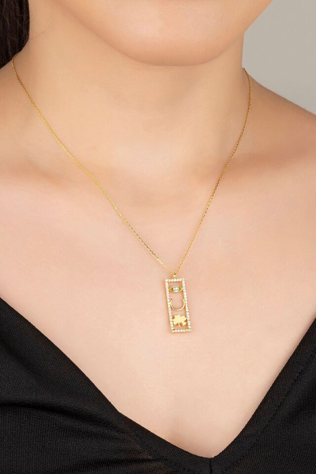 925 Ayar Gold Plaka Şans Gümüş Kolye