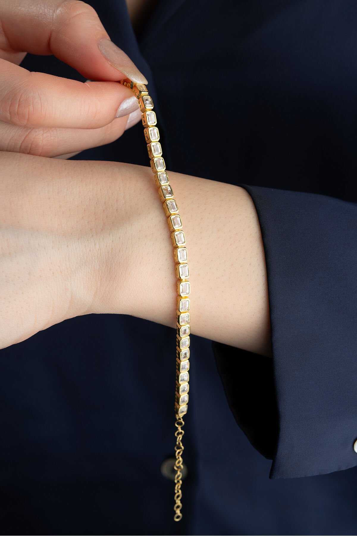 925 Ayar Gümüş Tamtur Sırataşlı Bileklik Gold - Tek Ebat