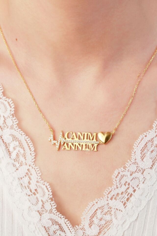 925 Ayar Gold Zirkon Taşlı Annem Gümüş Kolye